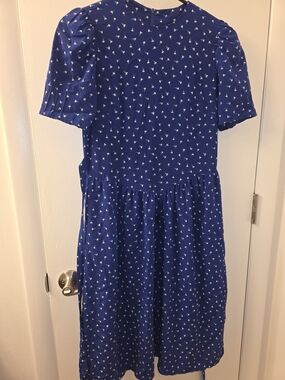 karin stevens Navy Blue Short Sleeve Printed Girls Dress